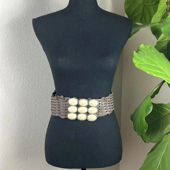 Motit 56 Wide Braided Leather Belt with Metal and Stone Buckle Made in India S - Picture 14 of 14